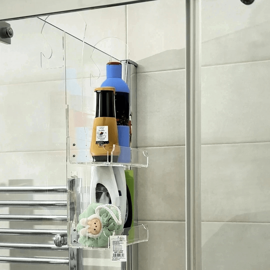 Mensola Doccia in Plexiglass con Ganci Appendi Accappatoio - Made in Italy - ALKYMIA